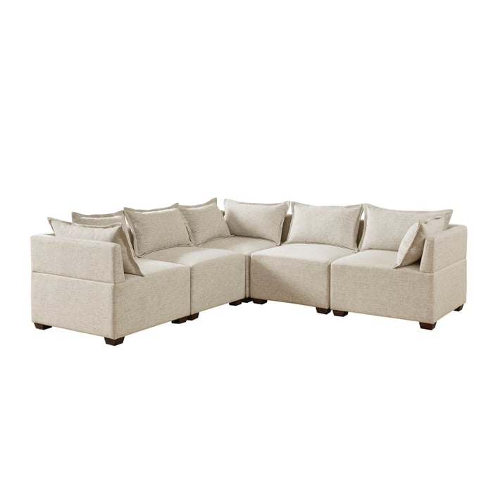 Olliix INK IVY Molly Linen 5pc Modular L Shape Sectional OLIX-II100-0558