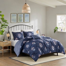 Olliix Madison Park Marfa Navy Full Queen 4pc Comforter Set with Throw Pill...