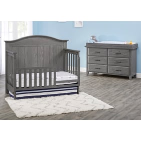 Oxford Soho Baby Chandler Graphite Gray 2pc Toddler Bed Set with Dresser To...