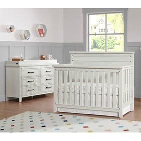 Oxford Soho Baby Ellison Rustic White 2pc Crib Set with Dresser Topper