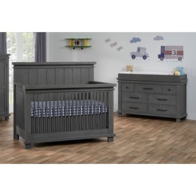 Oxford Soho Baby Hampton Canyon Gray 2pc Crib Set with Dresser Topper