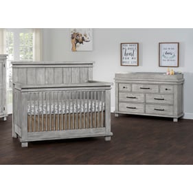 Oxford Soho Baby Hampton Stone Wash 2pc Crib Set with Dresser Topper