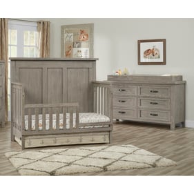 Oxford Soho Baby Hanover Oak Gray 2pc Toddler Bed Set with Dresser Topper