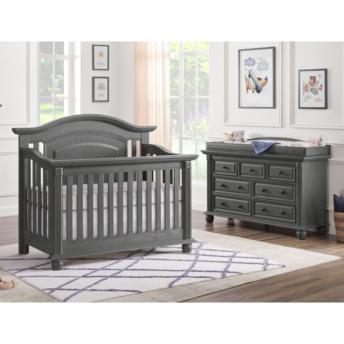 Oxford Baby London Lane Arctic Gray 2pc Crib Set with Dresser Topper OXFD-1101121-KBR-S1