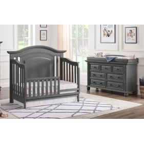 Oxford Baby London Lane Arctic Gray 2pc Toddler Bed Set with Dresser Topper