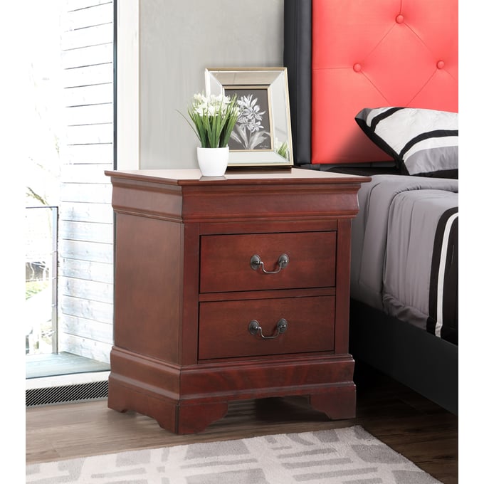 Passion Furniture Louis Philippe 2-Drawer Cherry Nightstand (24 in. H x 22 in. W x 16 in. D)