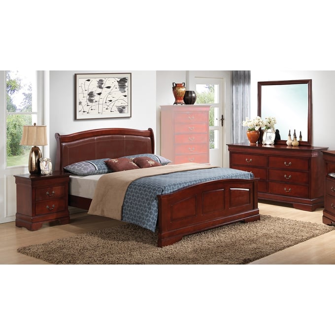 Louis Phillipe Cherry King Bedroom Set - Bed, Dresser, Mirror, 1