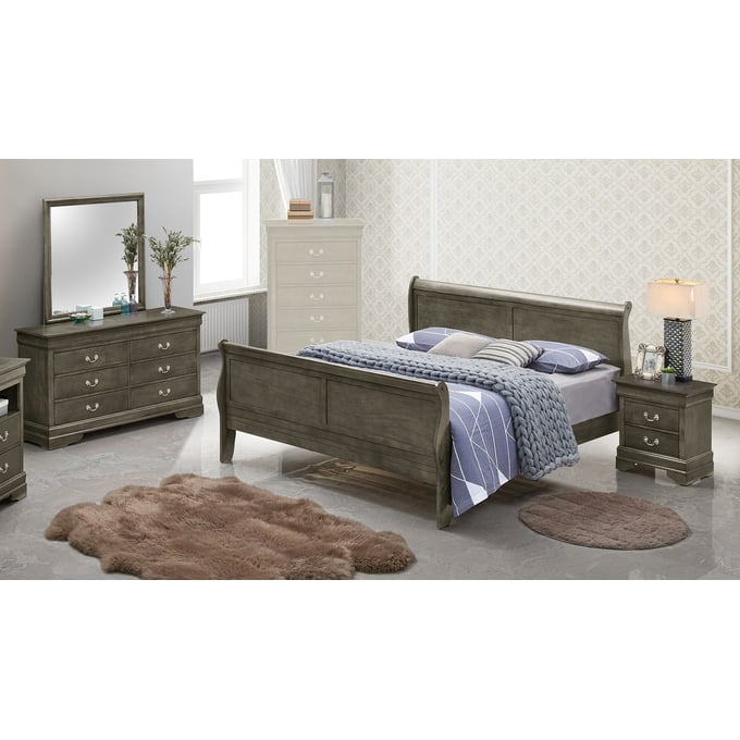 Louis Philippe Cappuccino Queen Sleigh Bed with High Footboard