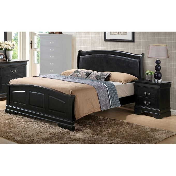 Passion Furniture Louis Philippe Black 2pc Bedroom Set with King