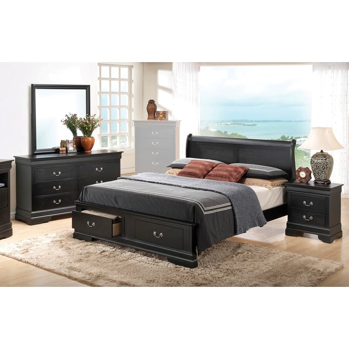 Louis Philippe Black Sleigh Bedroom Set from Furniture of America