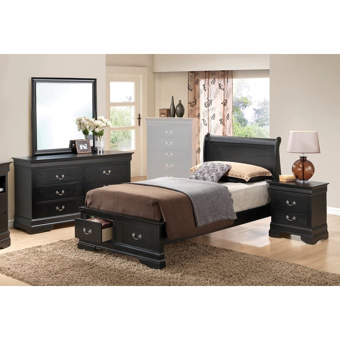 Louis Philippe Sleigh Bed (Black)