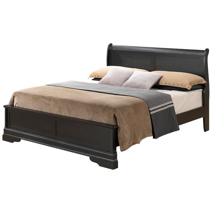 Passion Furniture Louis Philippe Black King Sleigh Wood Bed with High Footboard