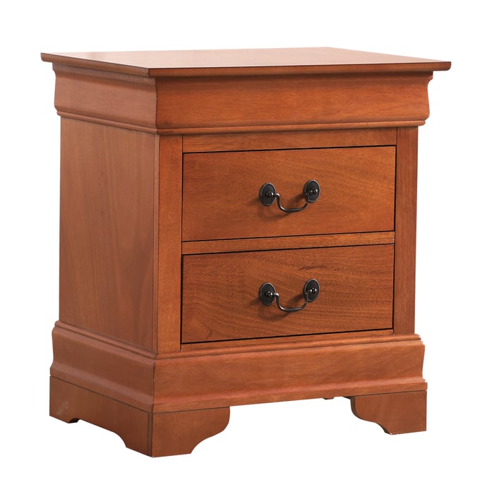 Passion Furniture Louis Philippe 2-Drawer Cherry Nightstand (24 in. H x 22 in. W x 16 in. D)