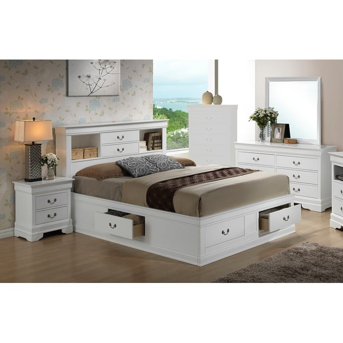 Cappuccino Queen Storage Bookcase Bed, Dresser & Mirror Direct Buy Furniture