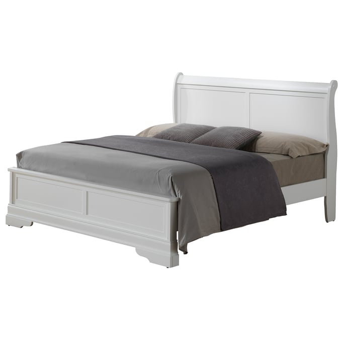 Passion Furniture Louis Philippe White King Sleigh Wood Bed with High Footboard