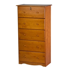 Palace Imports Honey Pine Solid Wood 5 Jumbo Drawer Chest with Lock