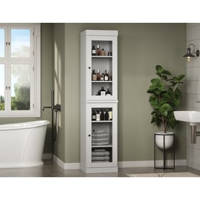 Palace Imports White Solid Wood 16.5 Inch Bathroom Cabinet with Glass Doors