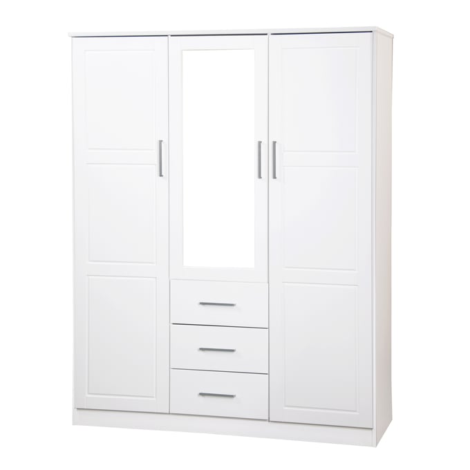 Palace Imports Cosmo White 3 Door Wardrobe with Mirrored PIF-7111M