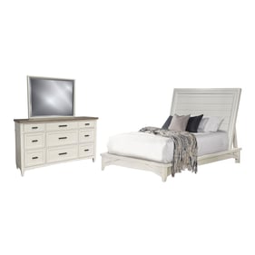 Parker House Americana Modern White Queen Platform Bed with Dresser and Mir...