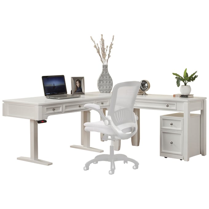 Parker House Boca White L Shape Desk with Lateral File PKH-BOC-4PC-LDESK-FILE