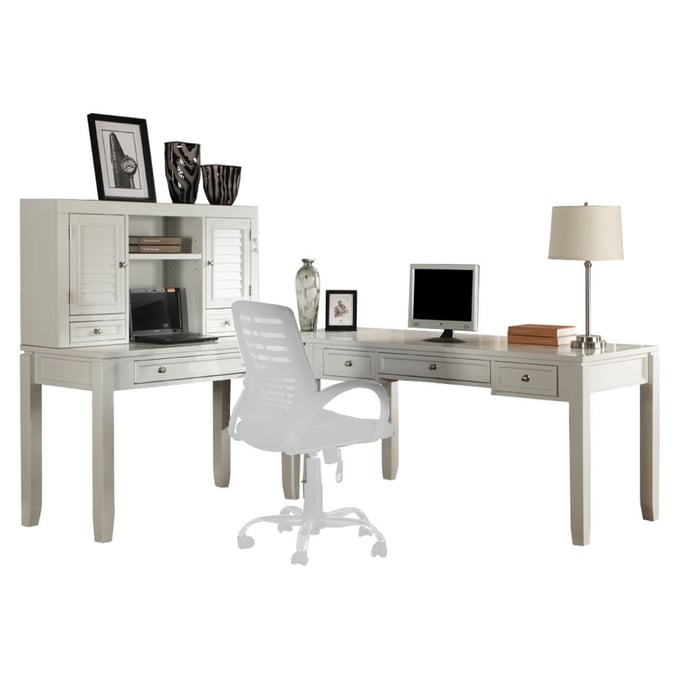 Parker House Boca White L Shape Desk with Hutch PKH-BOC-4PC-LDESK-HUTCH