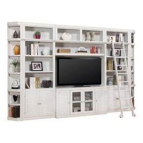 Parker House Boca White 7pc Entertainment Wall with Corner Bookcases