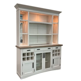 Parker House Americana Modern White Buffet and Display Hutch with Quartz In...