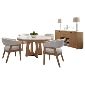 Parker House Escape Brown Round Table with Buffet Server and 4 Barrel Chair...