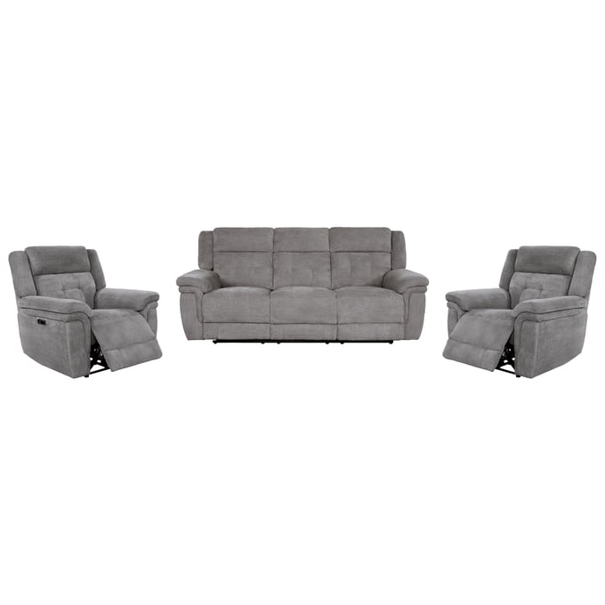 Parker House Richland Grey Power Reclining Sofa and Two Recliners PKH-MRIC-311PH-BRGR