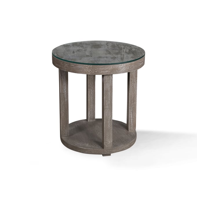 Parker House Crossings Serengeti Grey Round Glass Top End Table PKH-SER12