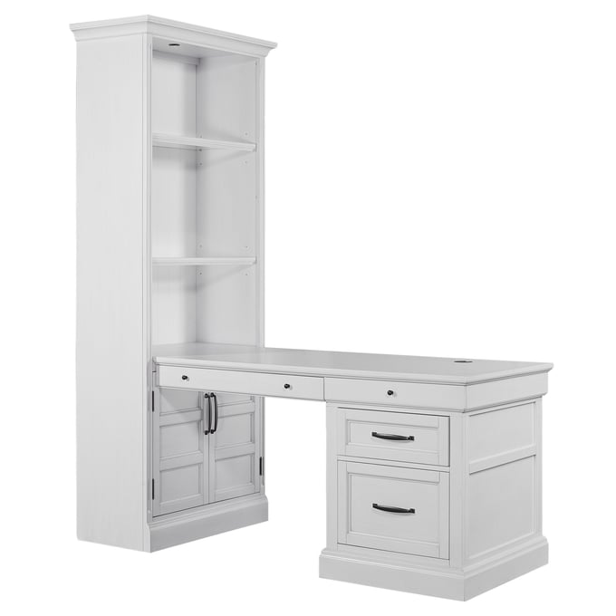 Parker House Shoreham White Bookcase with Peninsula Desk PKH-SHO-3PC-LIB-DESK-EFW