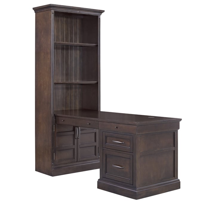 Parker House Shoreham Brown Bookcase with Peninsula Desk PKH-SHO-3PC-LIB-DESK-MDR