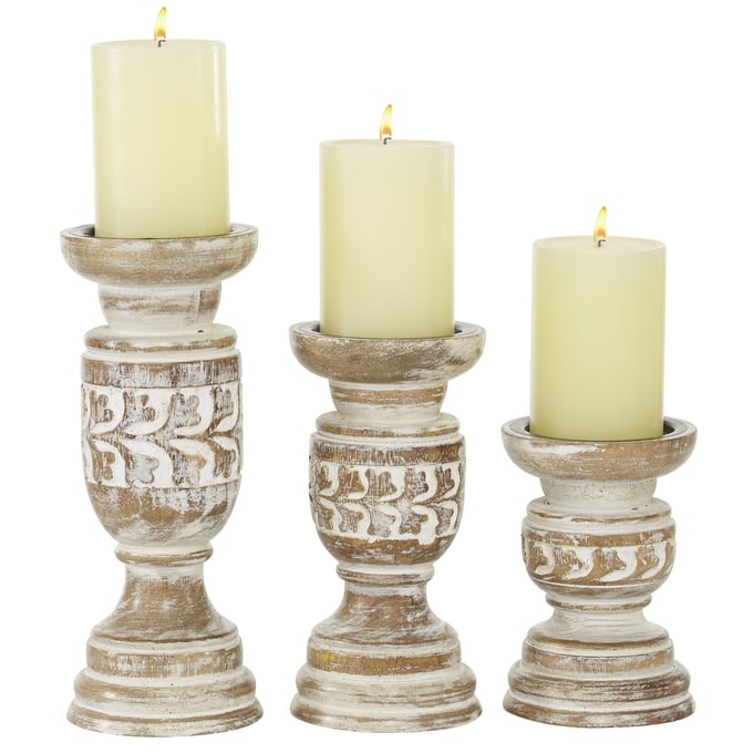 Park Spencer Beige Wood Transitional 3pc Candle Holder Set PKSR-480358