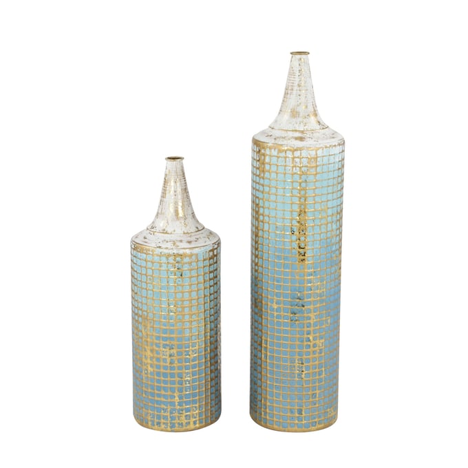 Park Spencer Turquoise Metal Rustic 2pc Vase Set PKSR-480723