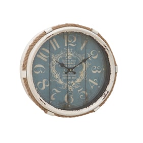 Park Spencer Distressed White Blue Rustic Rope Wall Clock