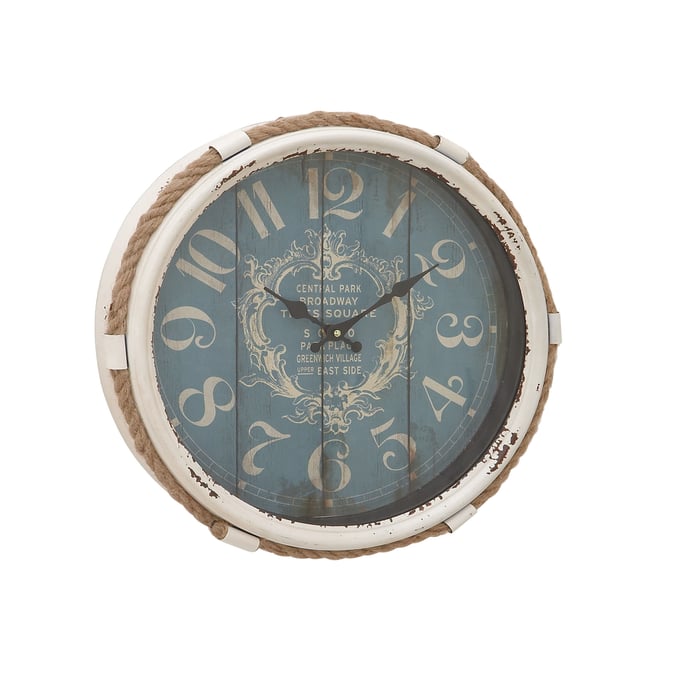 Park Spencer Distressed White Blue Rustic Rope Wall Clock PKSR-482077