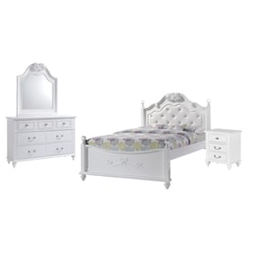 Picket House Annie White Faux Leather 4pc Bedroom Set with Full Platform Be...