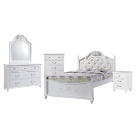 Picket House Annie White Faux Leather 5pc Bedroom Set with Full Platform Be...