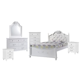 Picket House Annie White Faux Leather 6pc Bedroom Set with Full Platform Be...