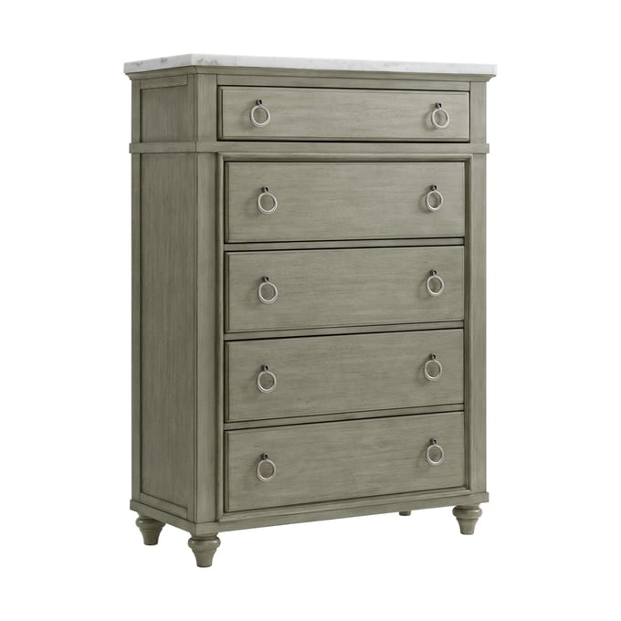 Picket House Bessie Grey White Marble 5 Drawer Chest PKT-B-10190-CH