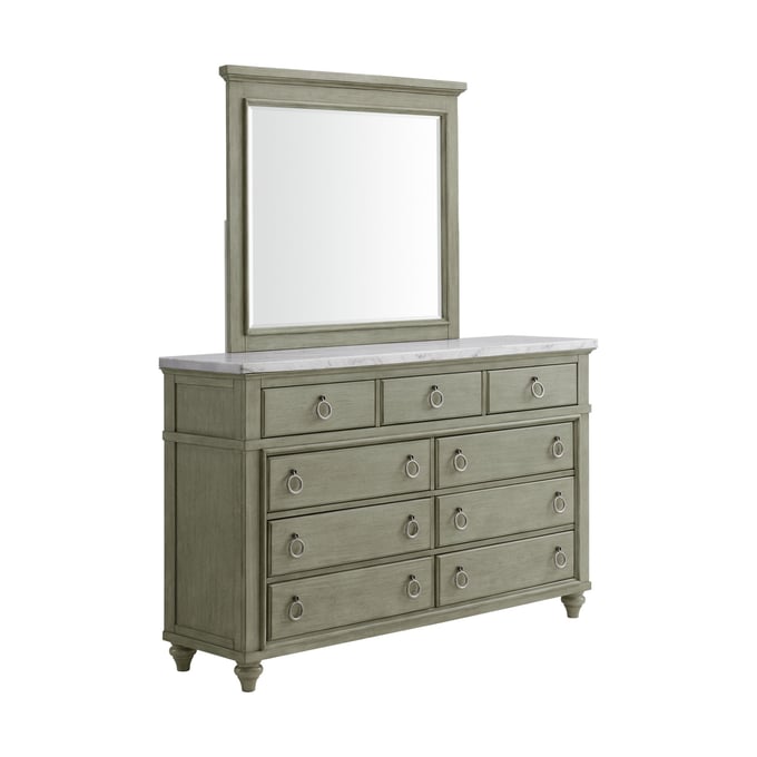 Picket House Bessie Grey White Marble Dresser and Mirror PKT-B-10190-DRMR