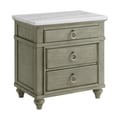 Picket House Furnishings Bessie 3-Drawer Nightstand w/ USB & White Marble Top in Grey