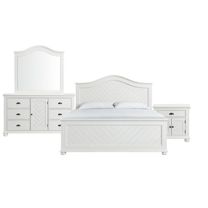 Picket House Conaughey White 4pc Bedroom Set with King Panel Bed PKT-B-9340-7-K-BR-S2