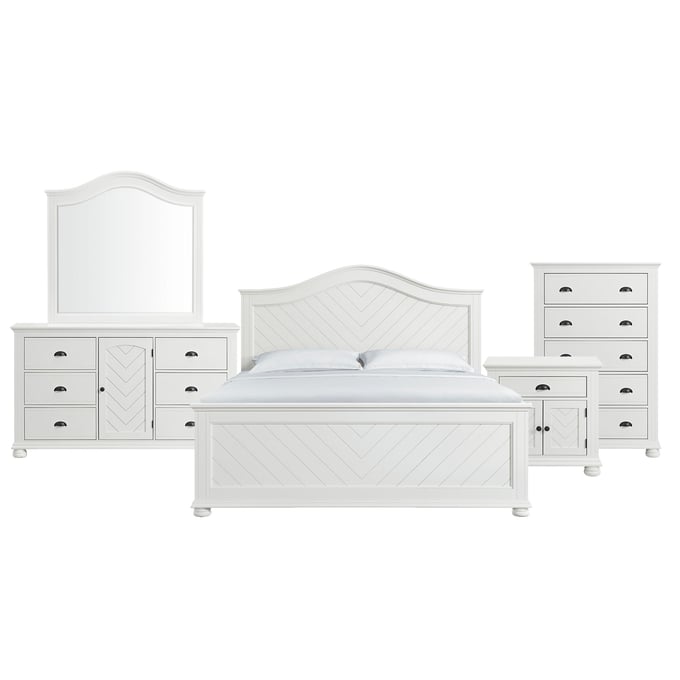 Picket House Conaughey White 5pc Bedroom Set with King Panel Bed PKT-B-9340-7-KB-5PC