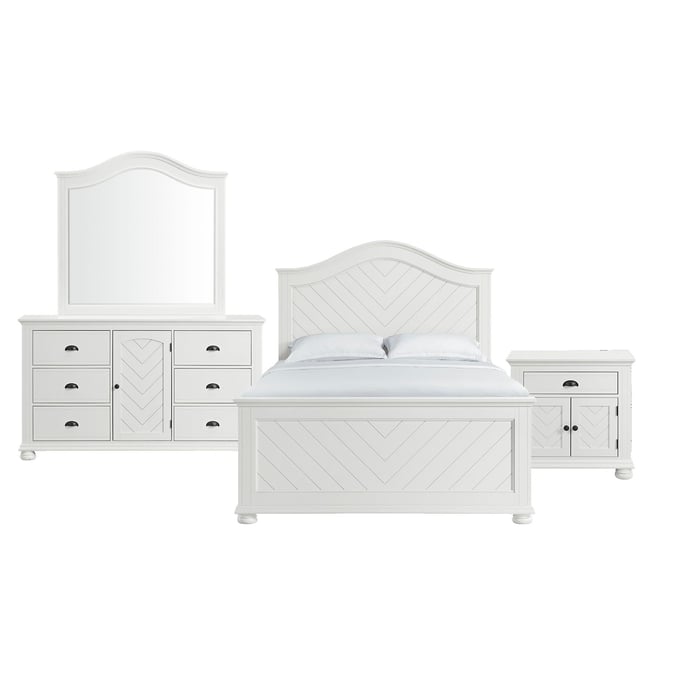 Picket House Conaughey White 4pc Bedroom Set with Queen Panel Bed PKT-B-9340-7-Q-BR-S2