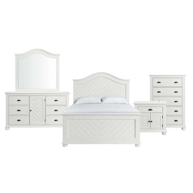 Picket House Conaughey White 5pc Bedroom Set with Queen Panel Bed PKT-B-9340-7-QB-5PC