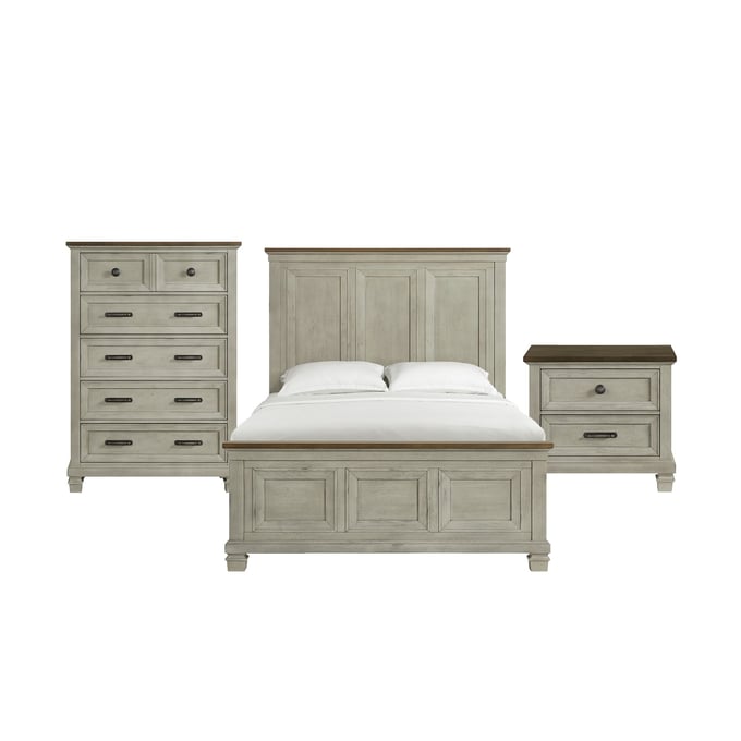 Picket House Bloomfield Brown Washed Stone 3pc Bedroom Set with Queen Panel Bed PKT-B-9890-7-QB-3PC