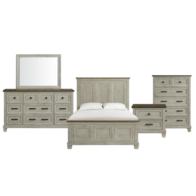 Picket House Bloomfield Brown Washed Stone 5pc Bedroom Set with Queen Panel Bed PKT-B-9890-7-QB-5PC