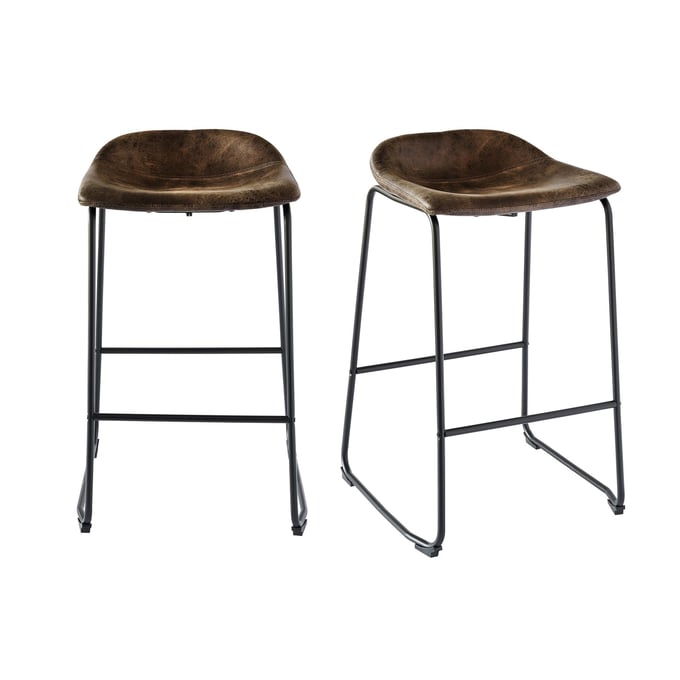 2 Picket House Galloway Brown Metal Armless Bar Stools PKT-BCZ400BSE