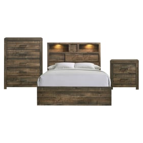 Picket House Beckett Walnut 3pc Bedroom Set with Queen Bookcase Panel Bed